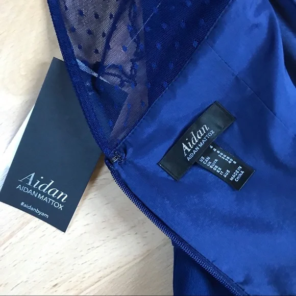 *Aiden Mattox Fit & Flare Mesh Navy Midi Dress - Picture 5 of 7